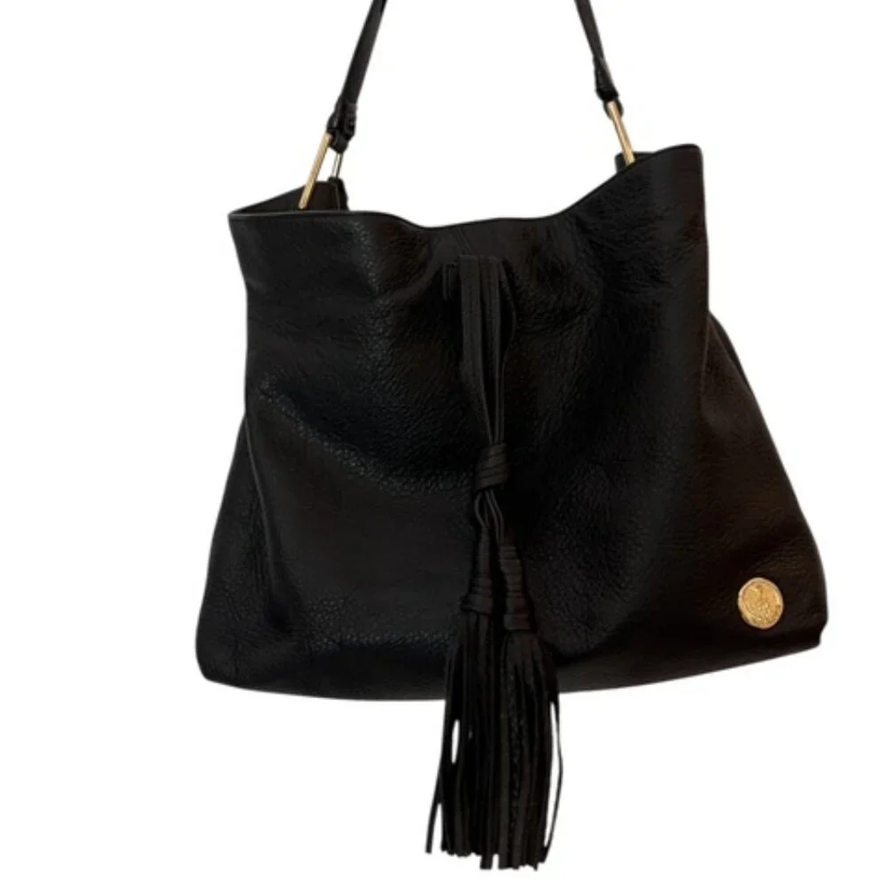 Vince Camuto Black pebbled Leather Taro Tassel Hobo Handbag Purse - Picture 13 of 13